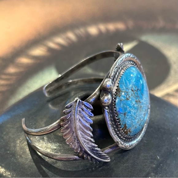 Rare Exceptional Vintage Old Pawn Dyer Blue Turquoise Sterling Silver Cuff - Picture 7 of 10